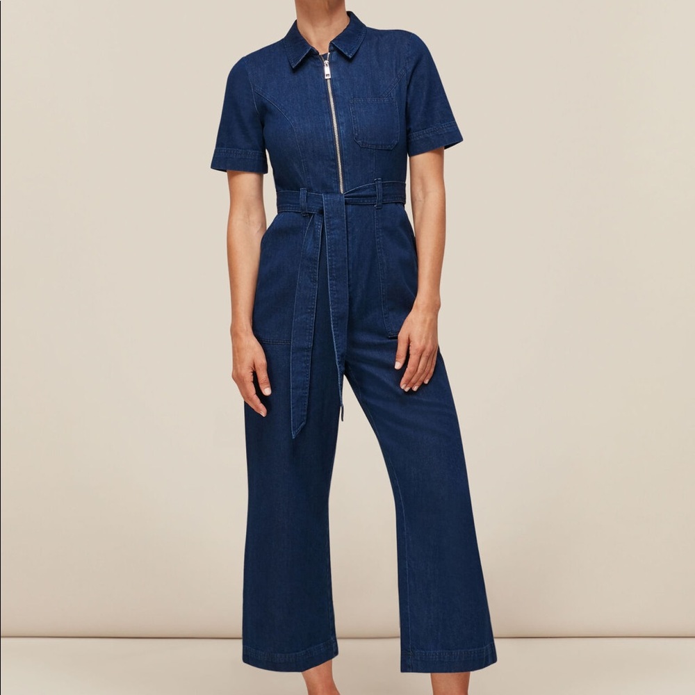 Whistles Tie Waist Denim Jumpsuit